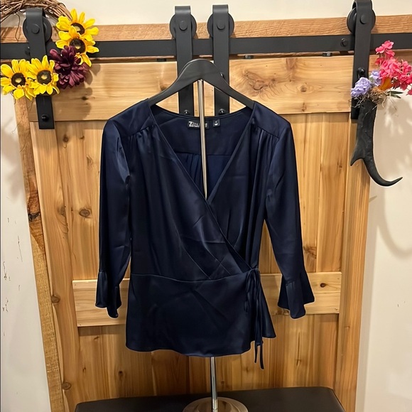 7Th Avenue Design Studio Tops - 7th Avenue Design Studio by NY&Co Midnight Blue Wrap Blouse
